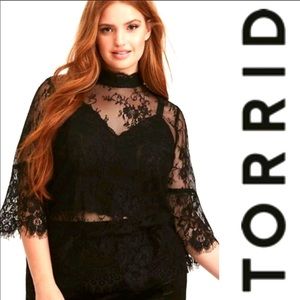 LACE MOCK NECK BELL SLEEVE BLOUSE